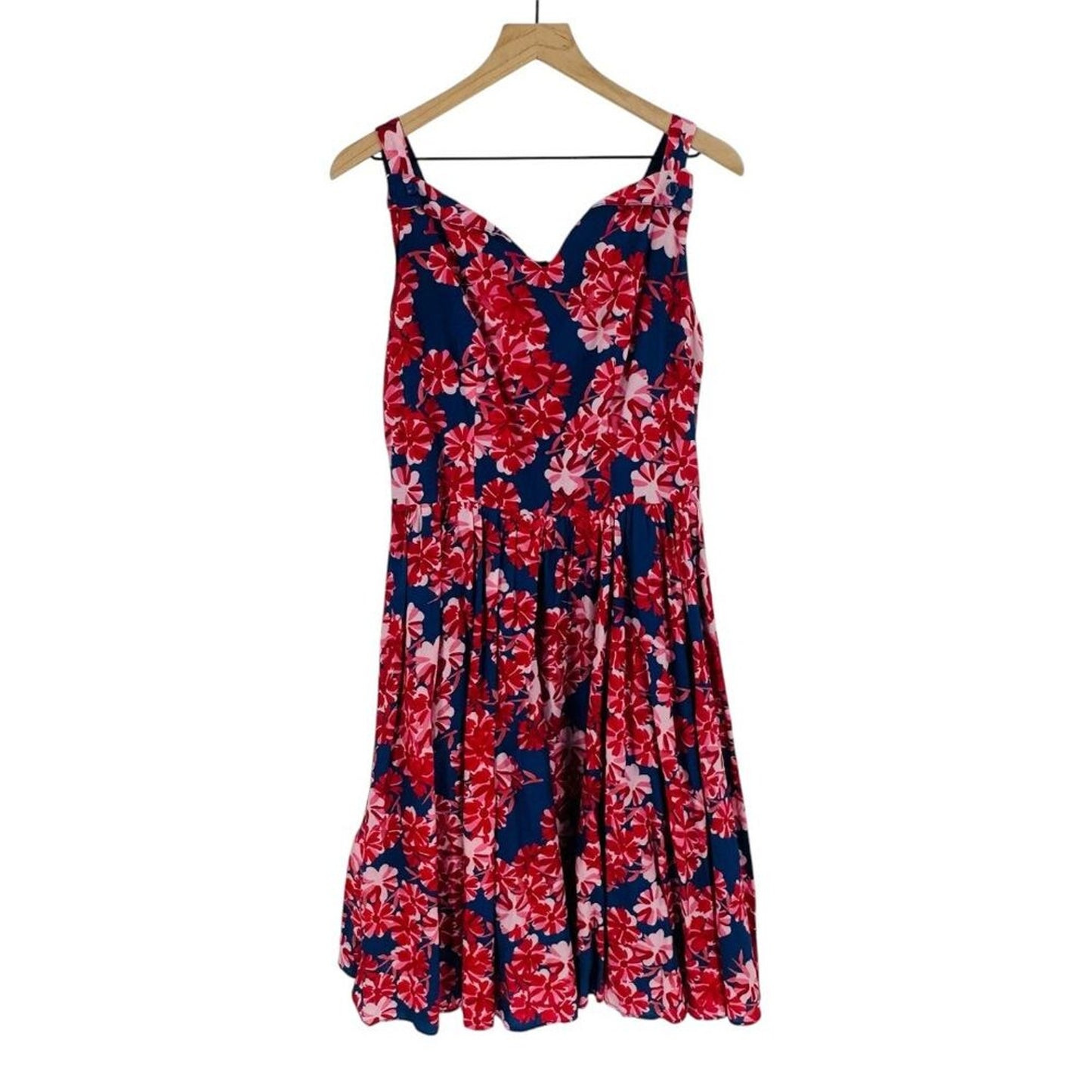 Aryeh Tropical Floral A-Line Cotton Sundress‎ Red Navy Back Zip Size M Medium