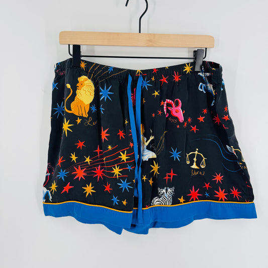 BedHead Cellestial Astrology Print Pajama Shorts 100% Silk with Pockets Size XL