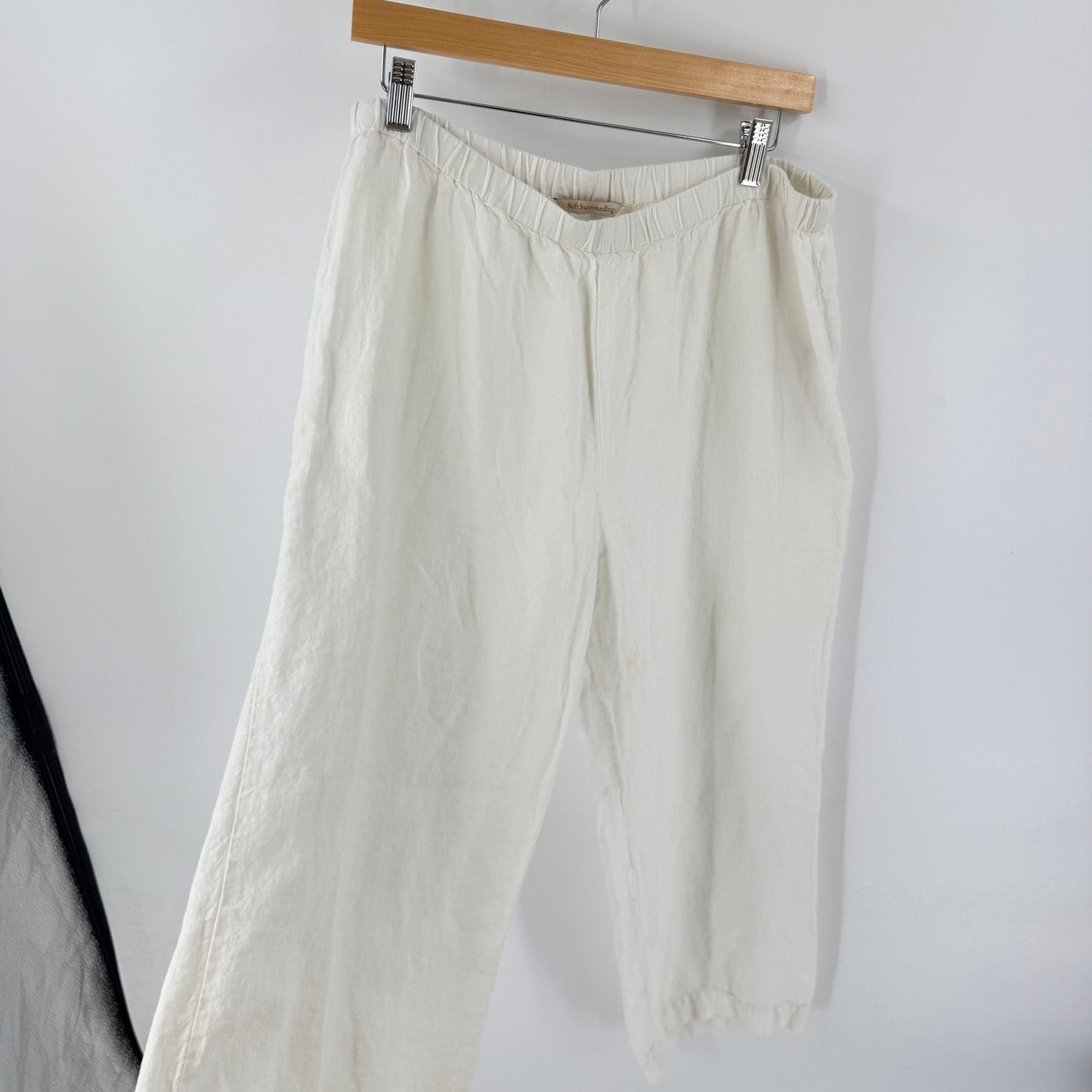 Soft Surroundings 100% Linen Pants White Petite Large Coastal Resort