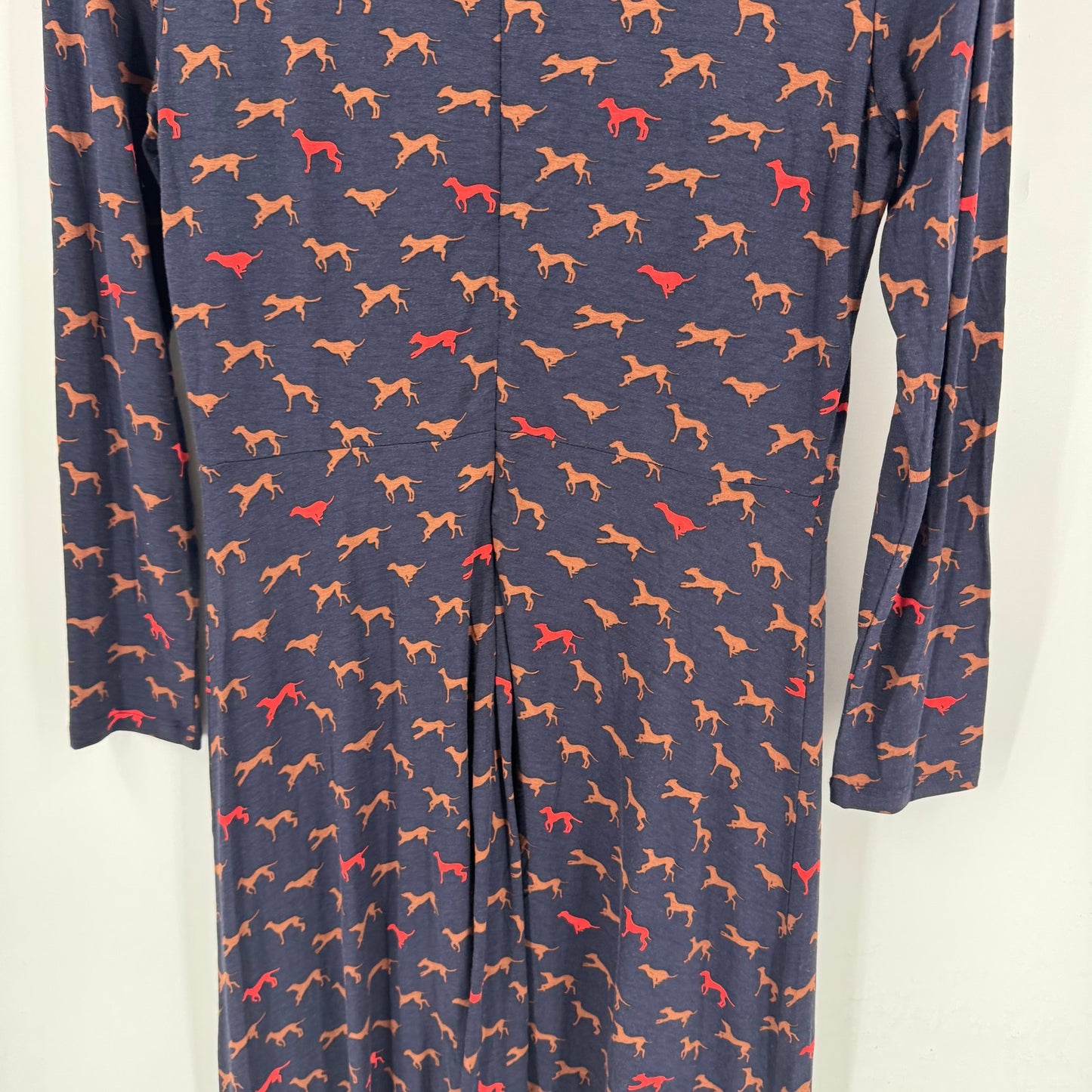Hobbs London Sian Jersey Dress Dog Print Navy Blue Long Sleeve Casual Size 6