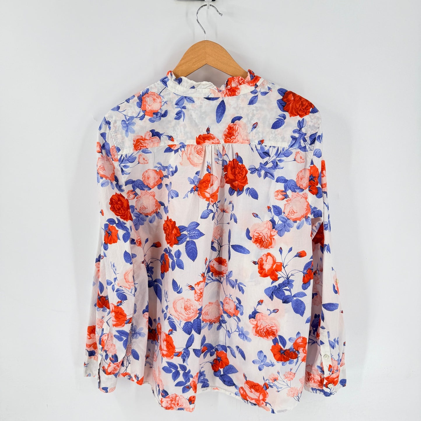 Talbots Floral Button Down Shirt White Blue Red XL Coastal Americana