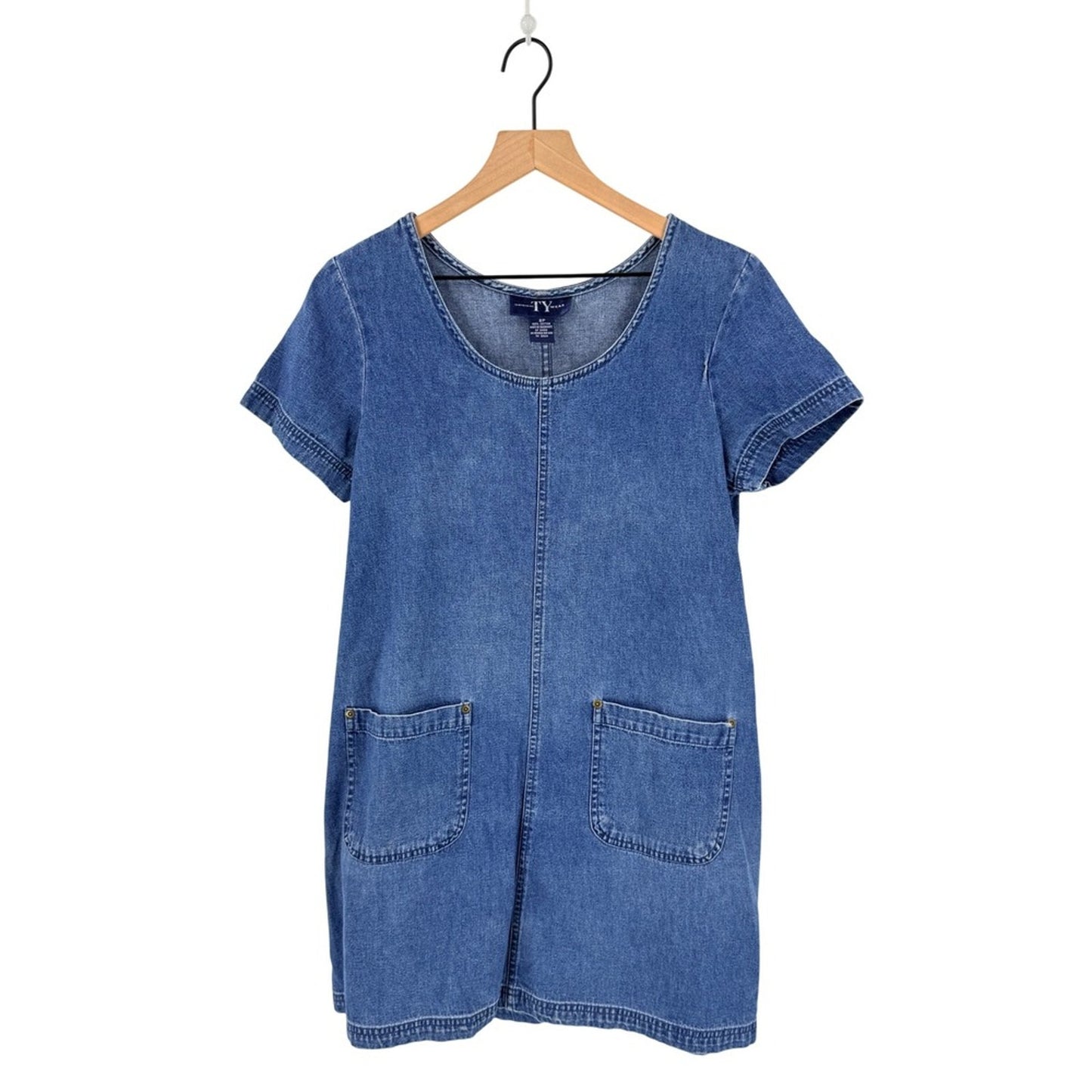 Vintage 90s Denim Mini Dress 8P 100% Cotton Heritage Coastal Granola Y2K Retro