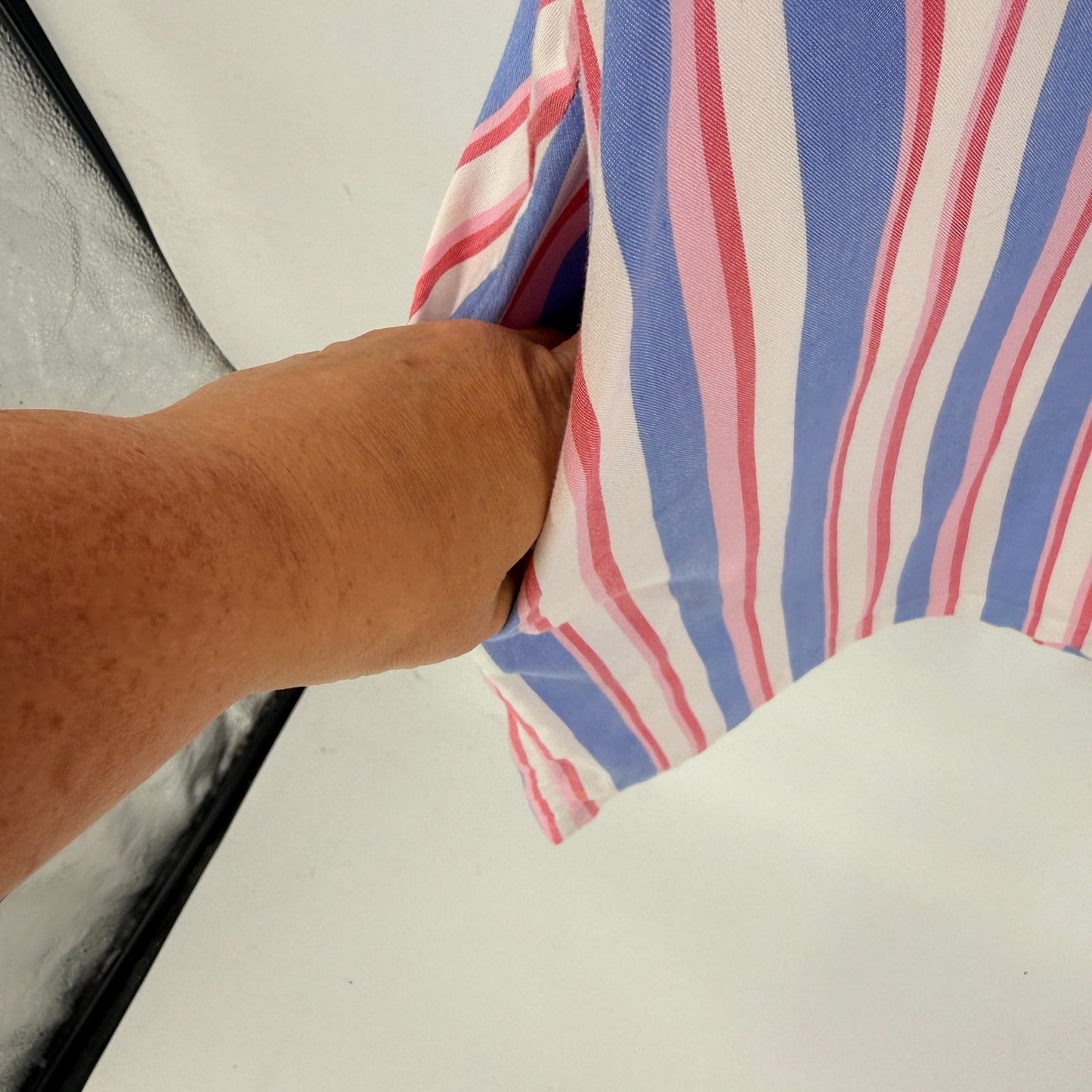 Crown & Ivy Striped Shift Dress Pink Blue White Large Pockets Coastal