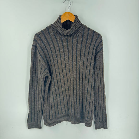 Vintage Hugo Boss Ribbed Wool Blend Turtleneck Sweater Made in Italy Fisherman