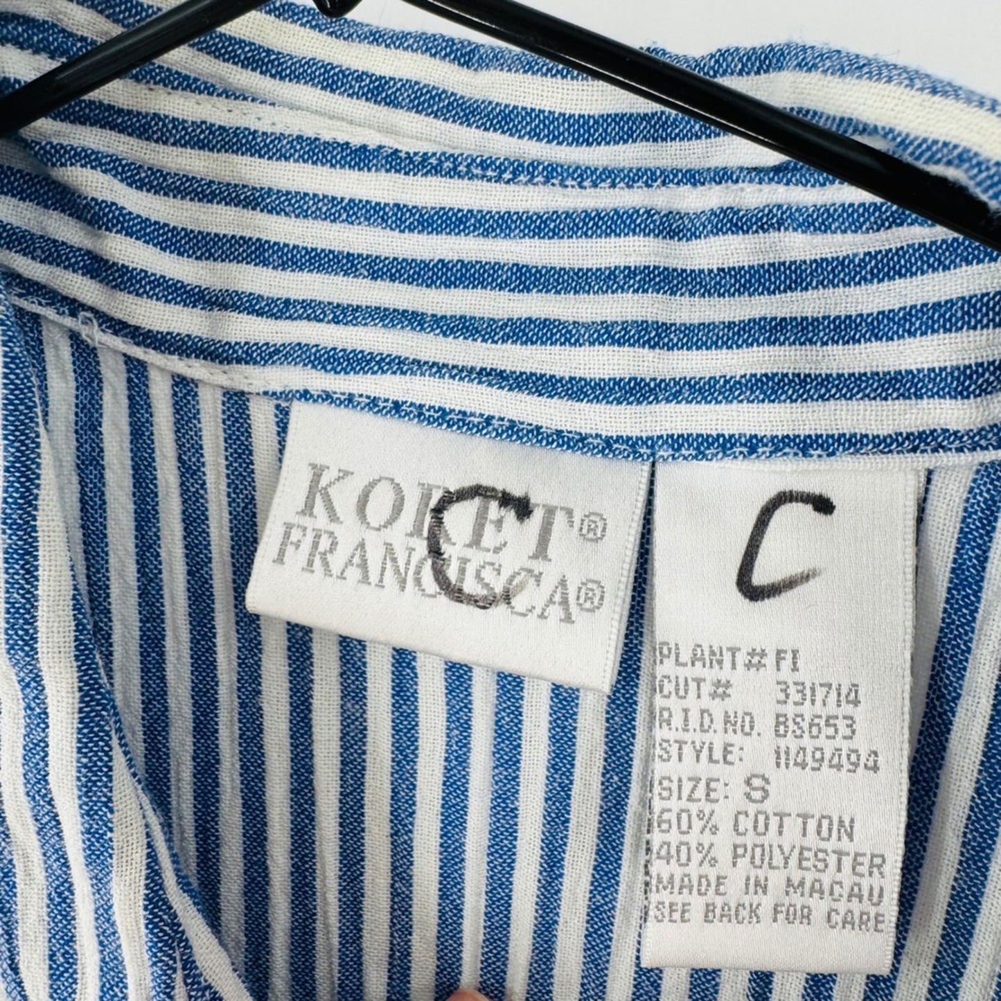 Vintage Embroidered Beach Scenes Button Down Shirt Blue Striped S Tropical