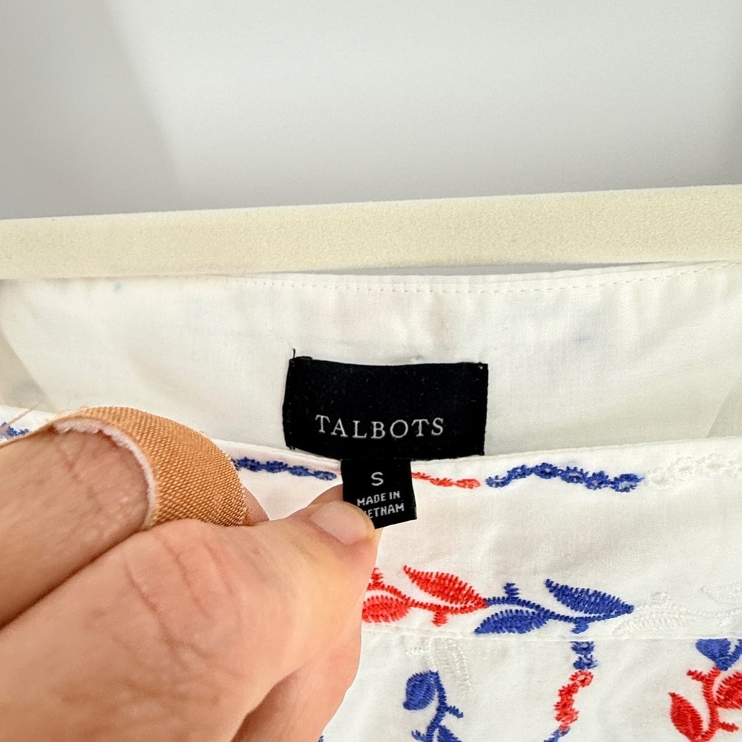 Talbots Americana Eyelet Square Neck Embroidered Cotton Top Blouse Size S Small