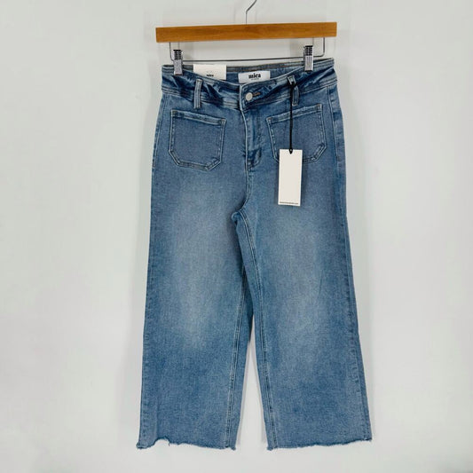 Mica Denim‎ Super High Rise Wide Crop Jeans 26 Medium Wash Raw Hem Denim