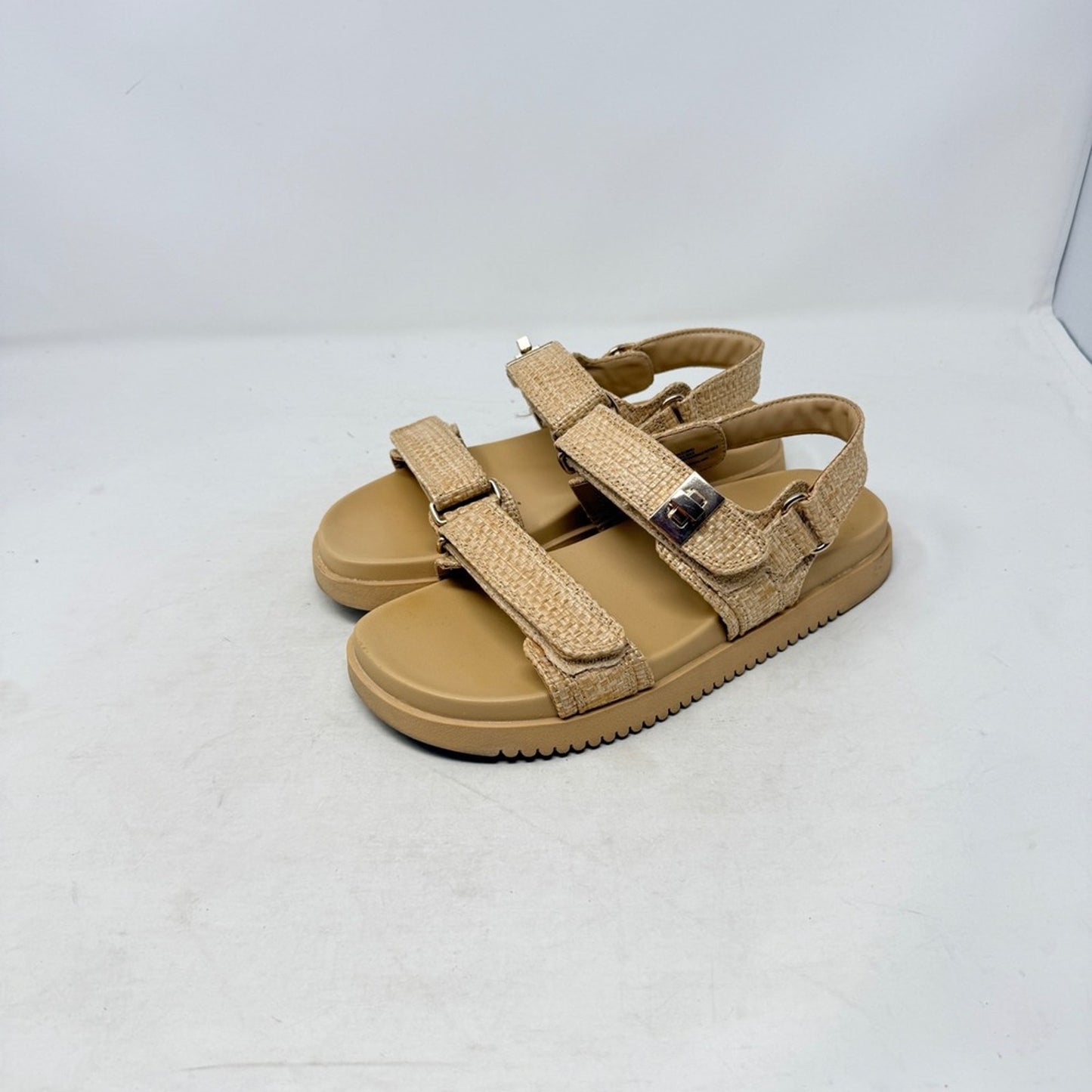 A New Day Raffia Platform Sandals Beige Tan Size 7 Strappy Comfort Lug Sole