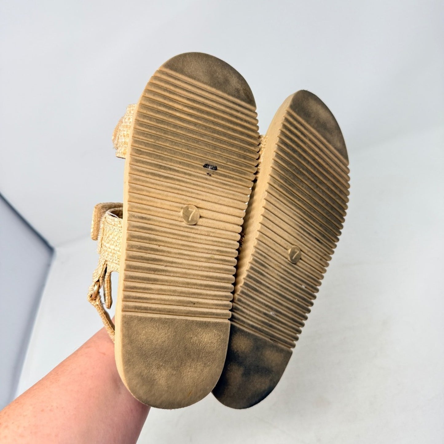 A New Day Raffia Platform Sandals Beige Tan Size 7 Strappy Comfort Lug Sole