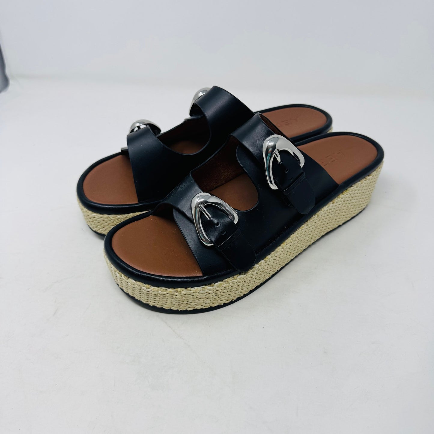 Aerosoles Women’s Size 10 Black Buckle Platform Sandals Espadrille Wedge Slides