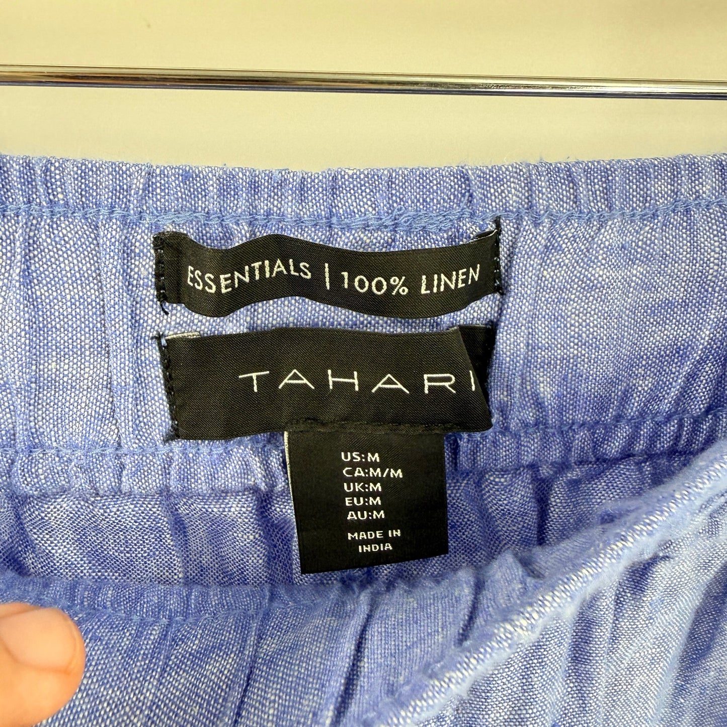 Tahari 100% Linen Wide Leg Pants Blue Medium Coastal Summer Pull On