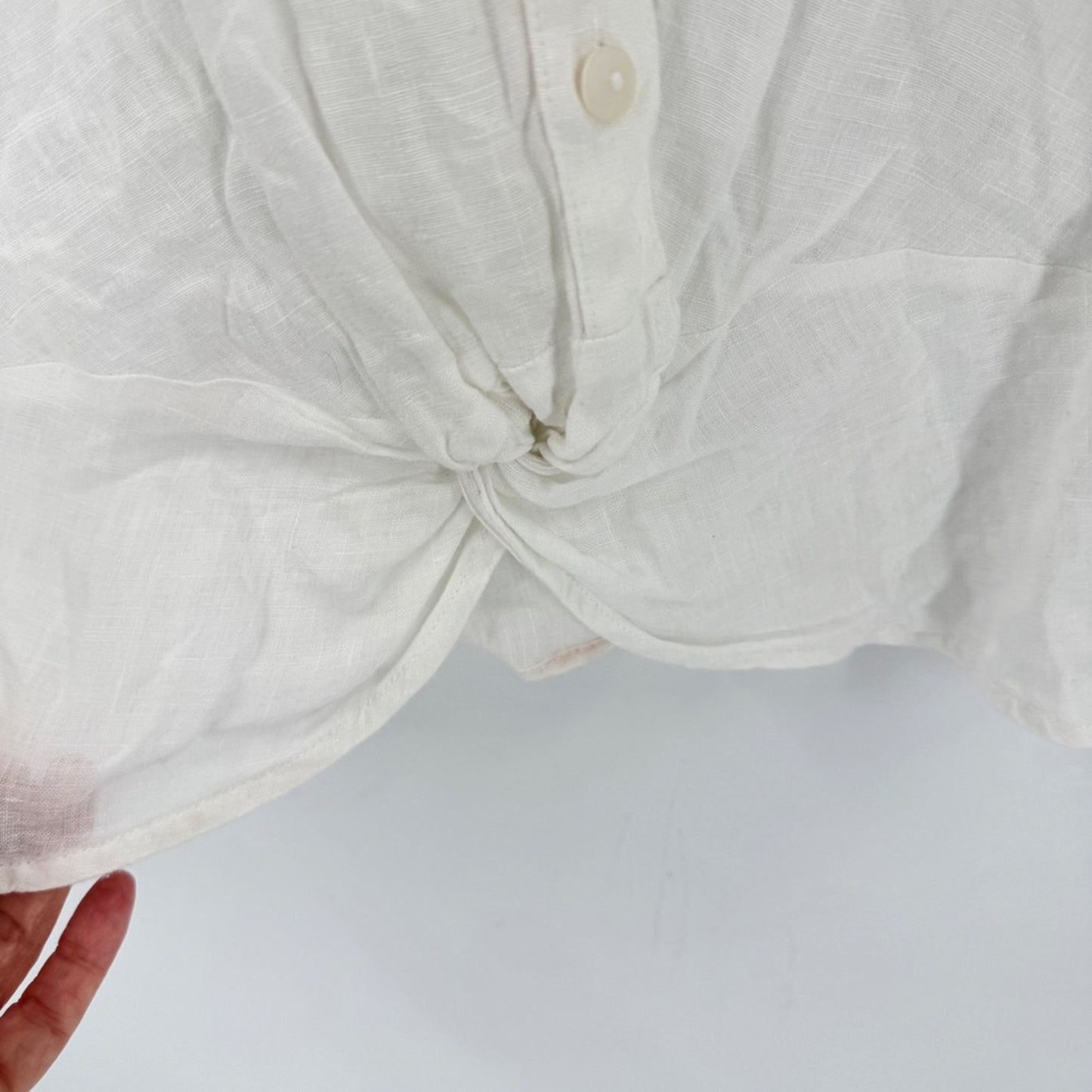 INC Linen Button Down Shirt White Small Coastal Grandma Minimalist Chic