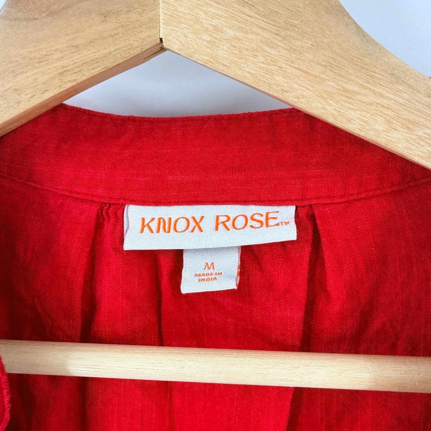 Knox Rose Embroidered Tassel Top Red Medium Boho Coastal Americana