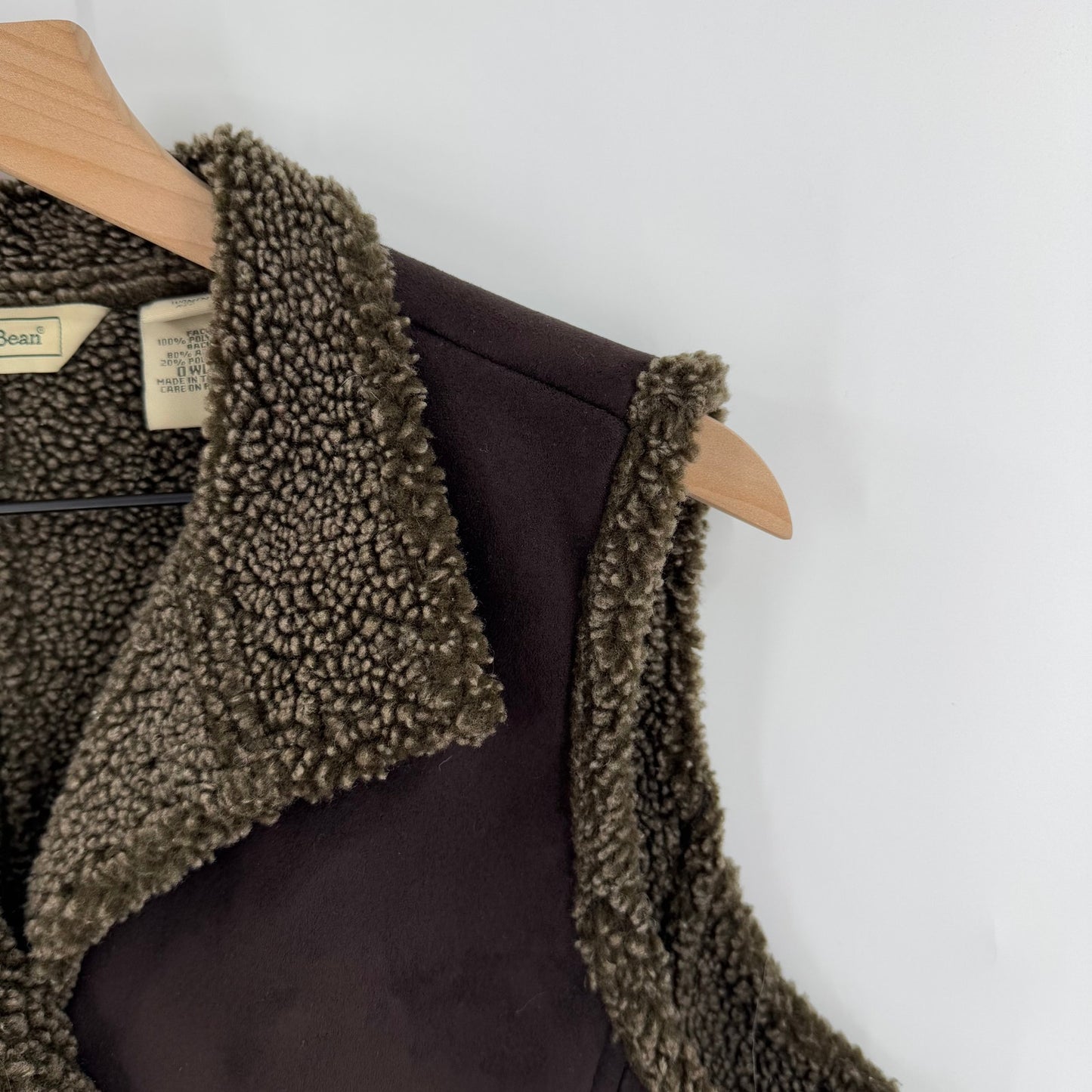 Vintage L.L. Bean Brown Faux Suede Sherpa Lined Vest Button Front Size M Cozy