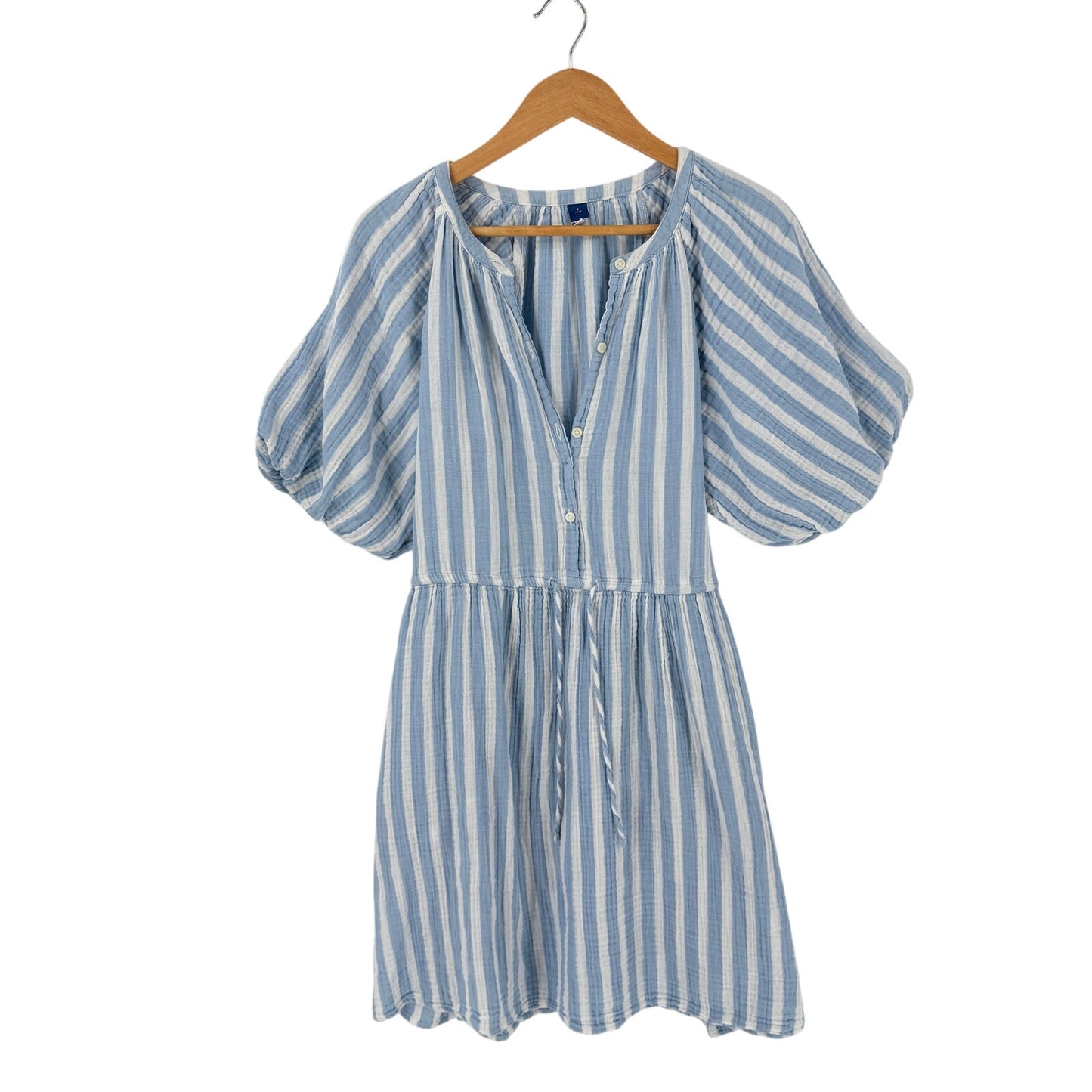 Old Navy Linen Blend Stripe Dress Blue White Small Tall Coastal Cottage