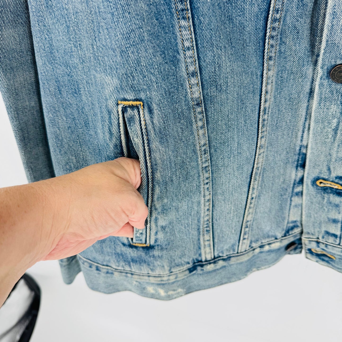 Able The Merly Jacket Distressed Denim Light Blue Wash Cotton Blend Size 1X