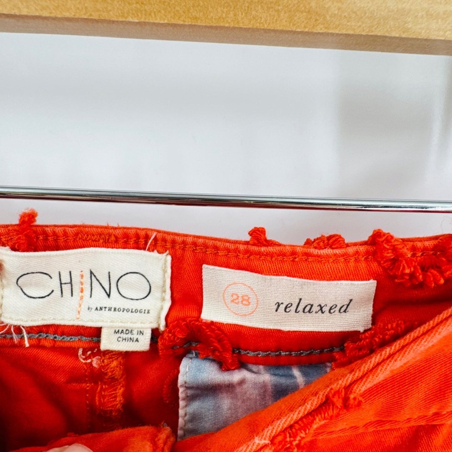 Chino by Anthropologie Relaxed Textured Red Chino‎ Shorts Stretch Frayed Hem 28