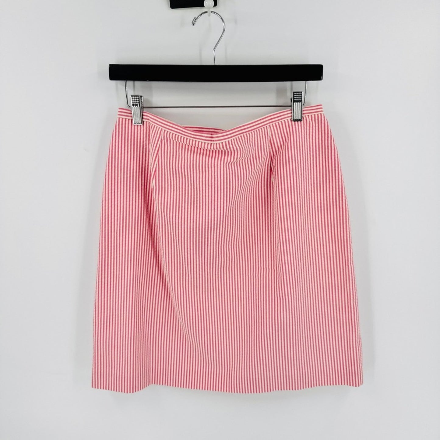 Vintage 90s Talbots Pencil Skirt Red White 12P Seersucker Striped Cotton USA