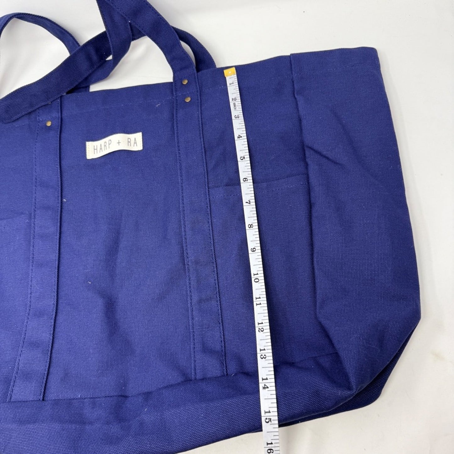 Harp + Ra Large Canvas Tote Bag Navy Blue Multi Pocket Travel Work Bag
