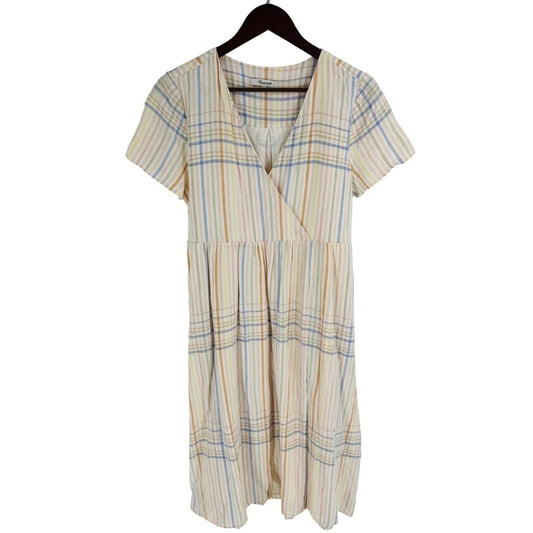 Madewell Clara Midi Dress Linen Blend Plaid V Neck Empire Waist Multi Size SP