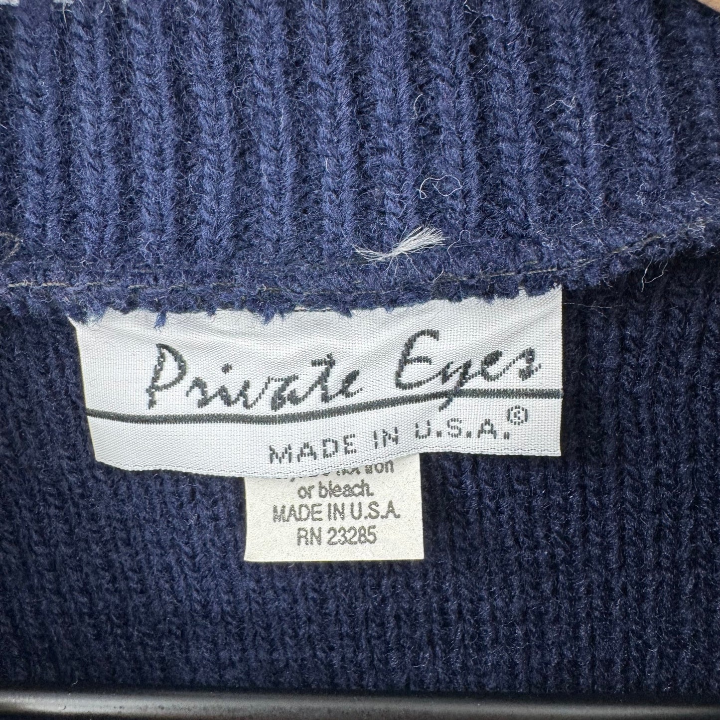 Vintage American Flag Star Stripe Knit Sweater Pullover Private Eyes Size L