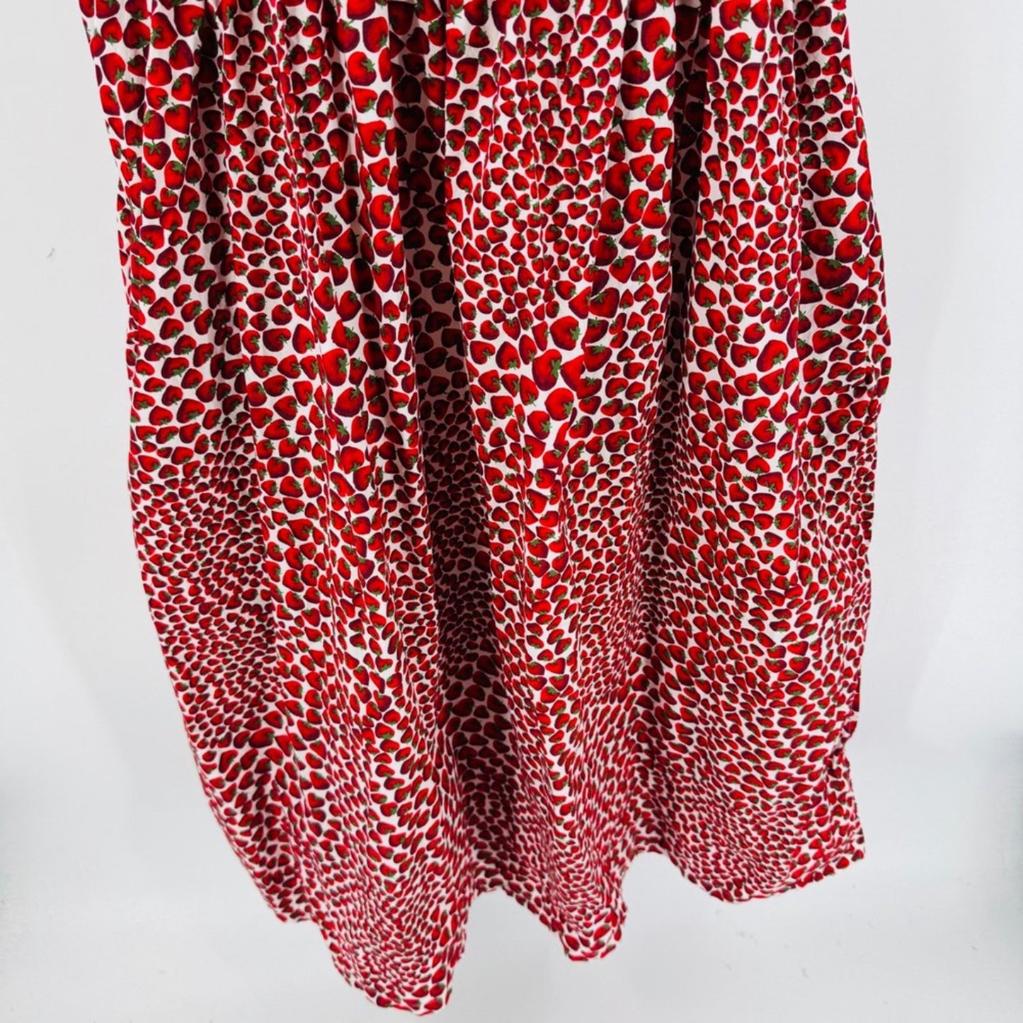 J. Crew Strawberry Print Smocked Midi Dress Size XL Whimsical Summer Fruit Print