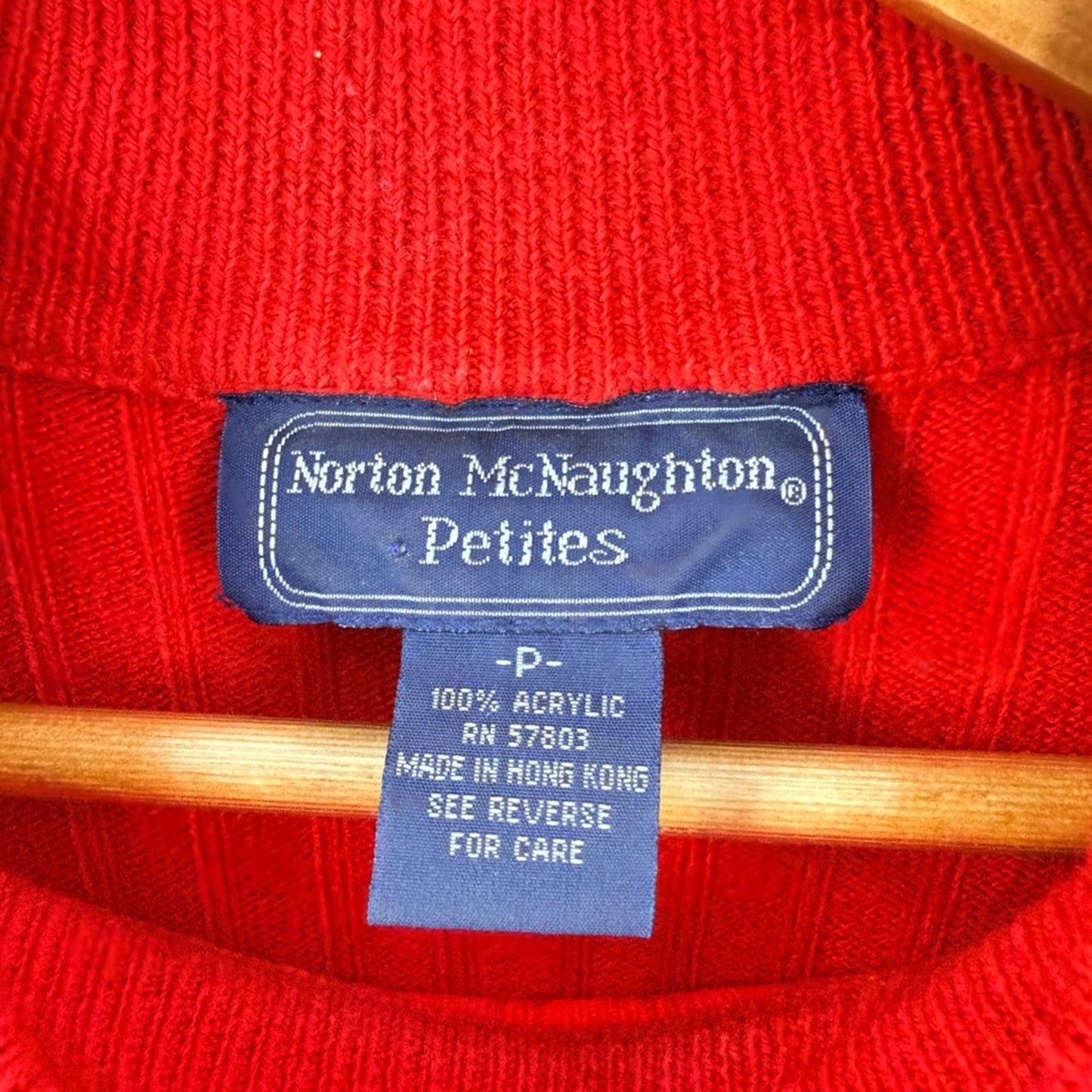 Vintage Red Mock Neck Ribbed Knit Norton McNaughton Short Sleeve Sweater SP