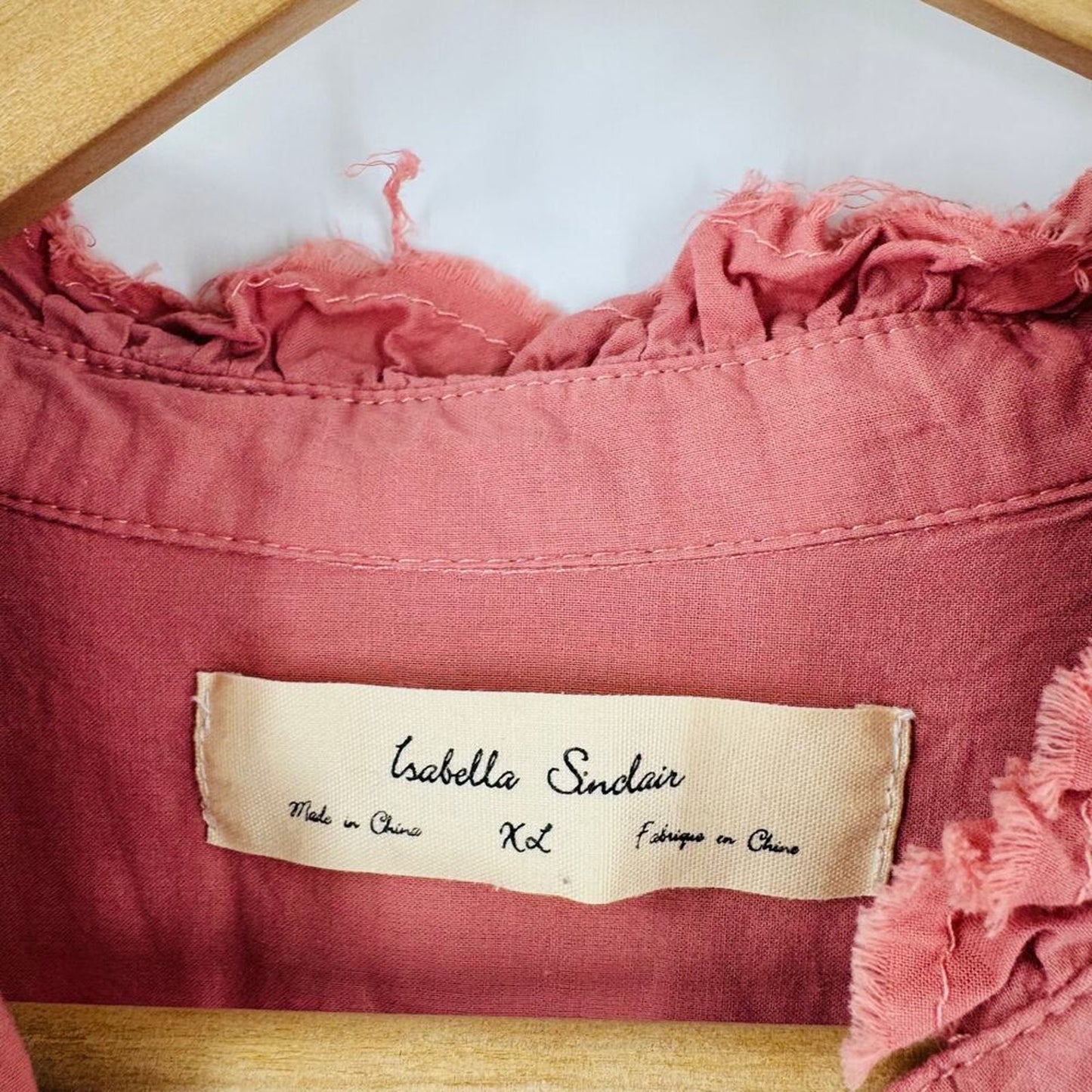 Anthropologie Isabella Sinclair Pink Mauve Ruffle Boho Cottage Sleeves Blouse XL