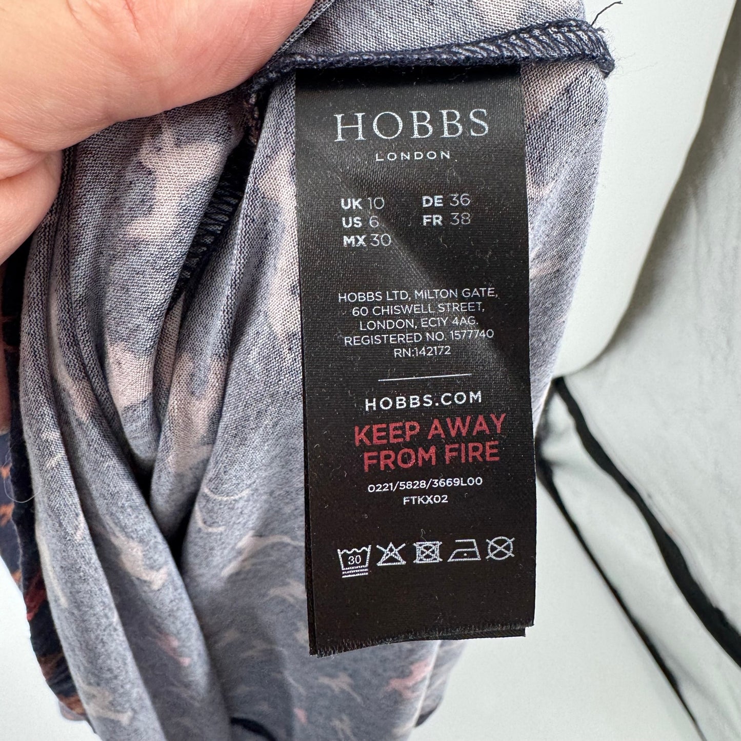 Hobbs London Sian Jersey Dress Dog Print Navy Blue Long Sleeve Casual Size 6