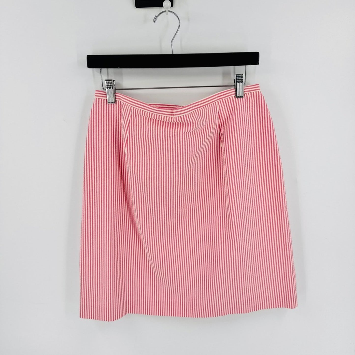 Vintage 90s Talbots Pencil Skirt Red White 12P Seersucker Striped Cotton USA