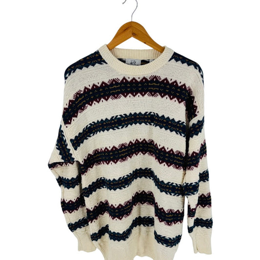 Vintage Van Huesen 417 Textured Knit Patterned Crewneck Pullover Sweater Size M