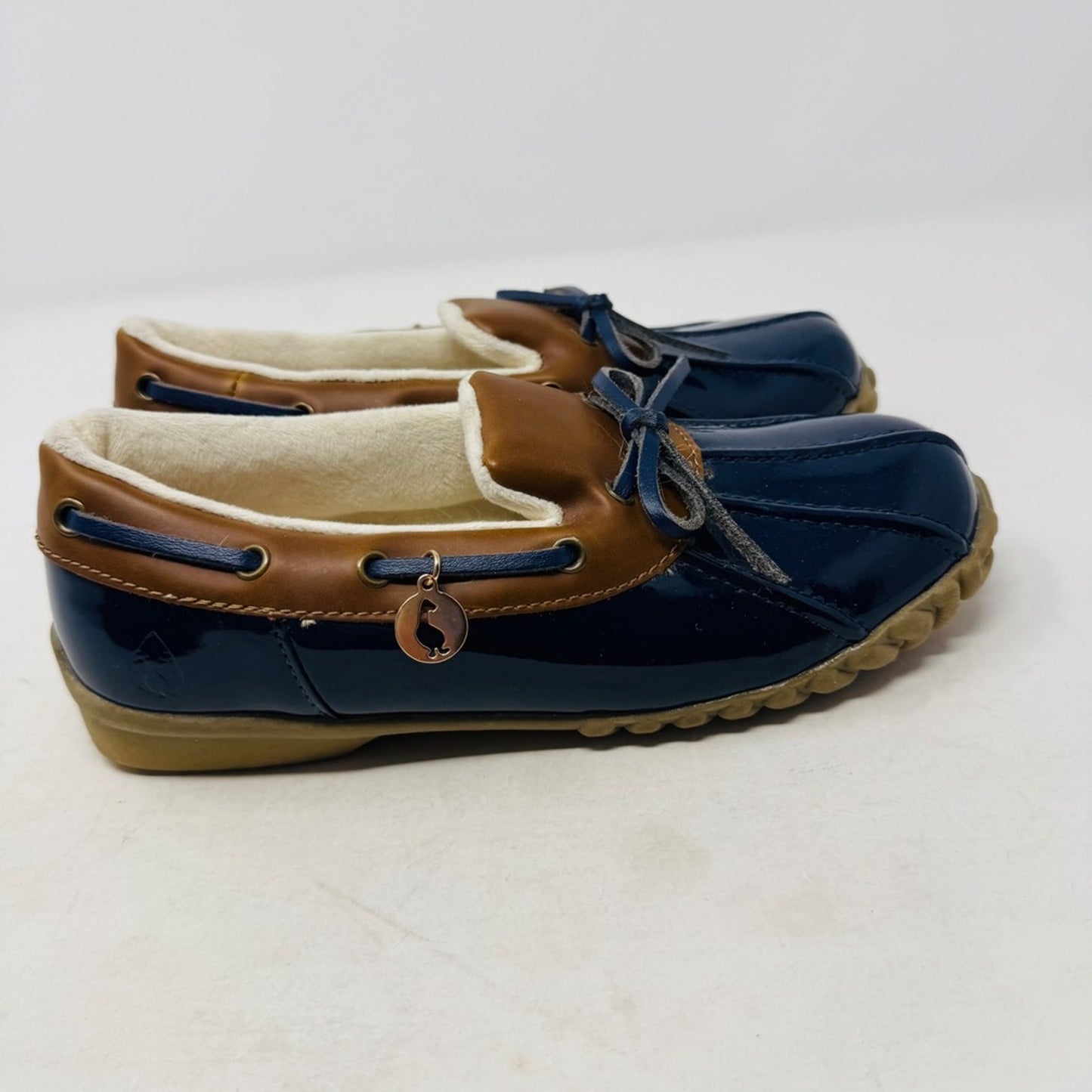 Sporto Womens Patty Duck Boots Navy Blue Brown Sherpa Lined Fisherman Size 6.5‎