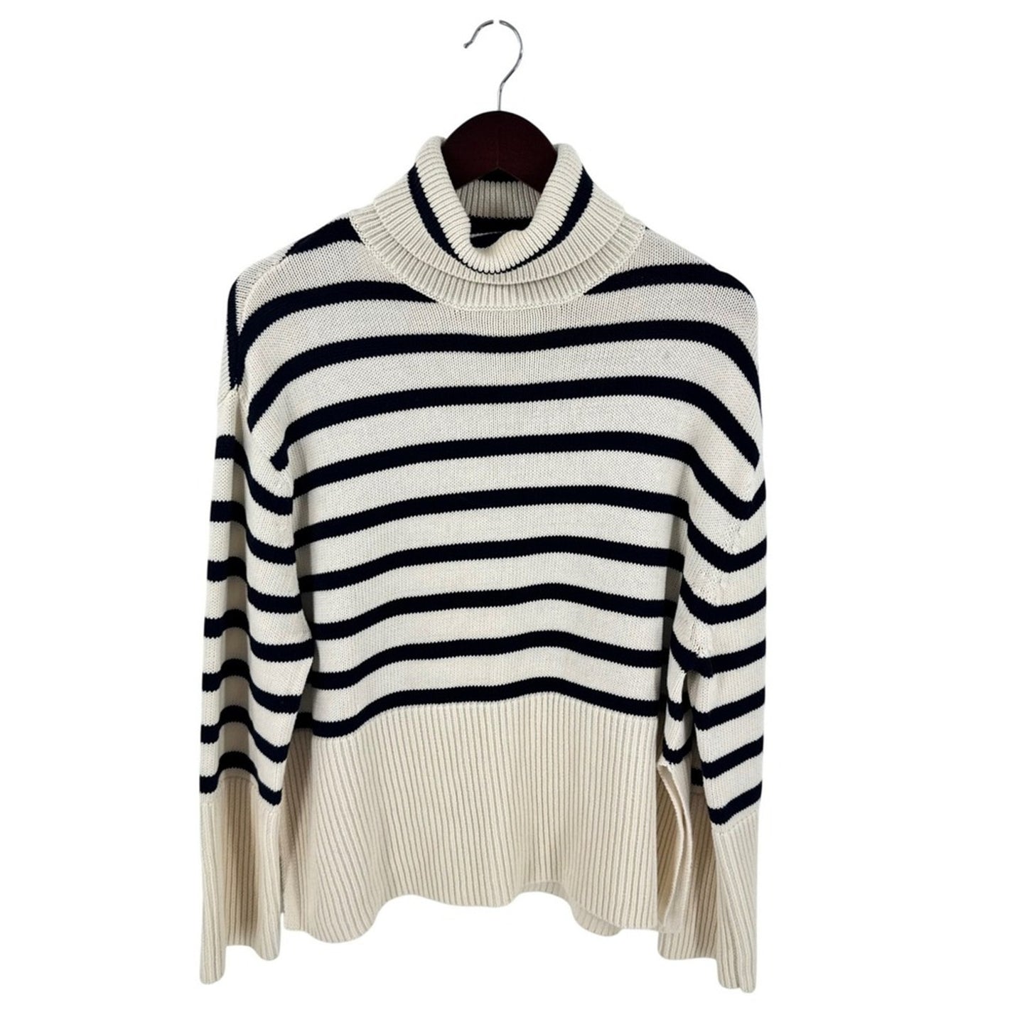 Gap 100% Cotton Turtleneck Cream Navy Striped Nautical Coastal Preppy Size XS