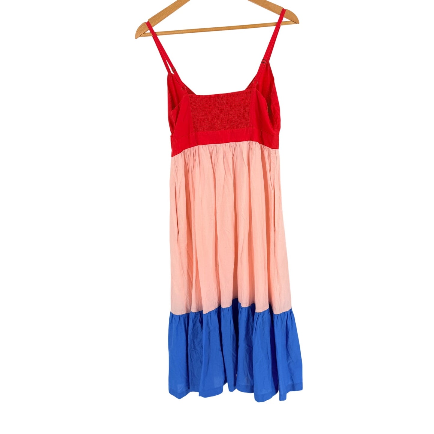 J. Crew Factory Colorblock Maxi Dress Red Pink Blue Size 2 Coastal Americana