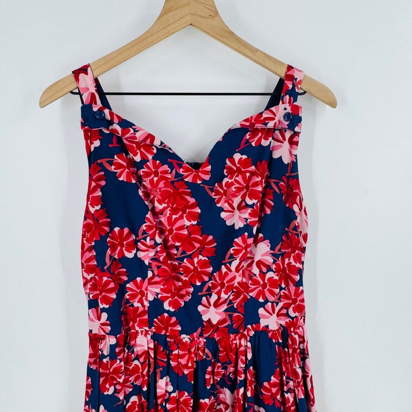Aryeh Tropical Floral A-Line Cotton Sundress‎ Red Navy Back Zip Size M Medium