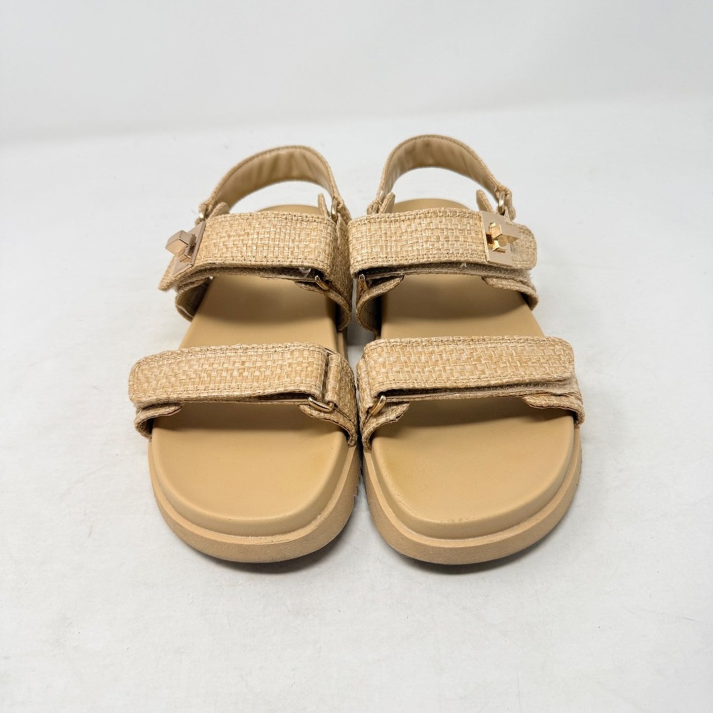 A New Day Raffia Platform Sandals Beige Tan Size 7 Strappy Comfort Lug Sole