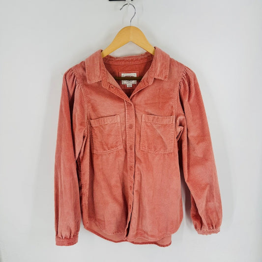 American Eagle Pink Wide Wale Corduroy Button Down Size S Coastal Soft Girl