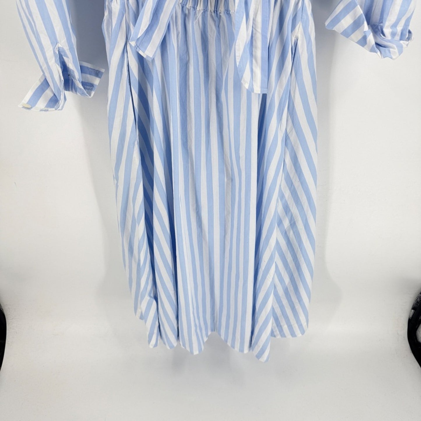 LOFT Powder Blue White Striped Shirt Midi Dress Open Front Size 4 Coastal Preppy