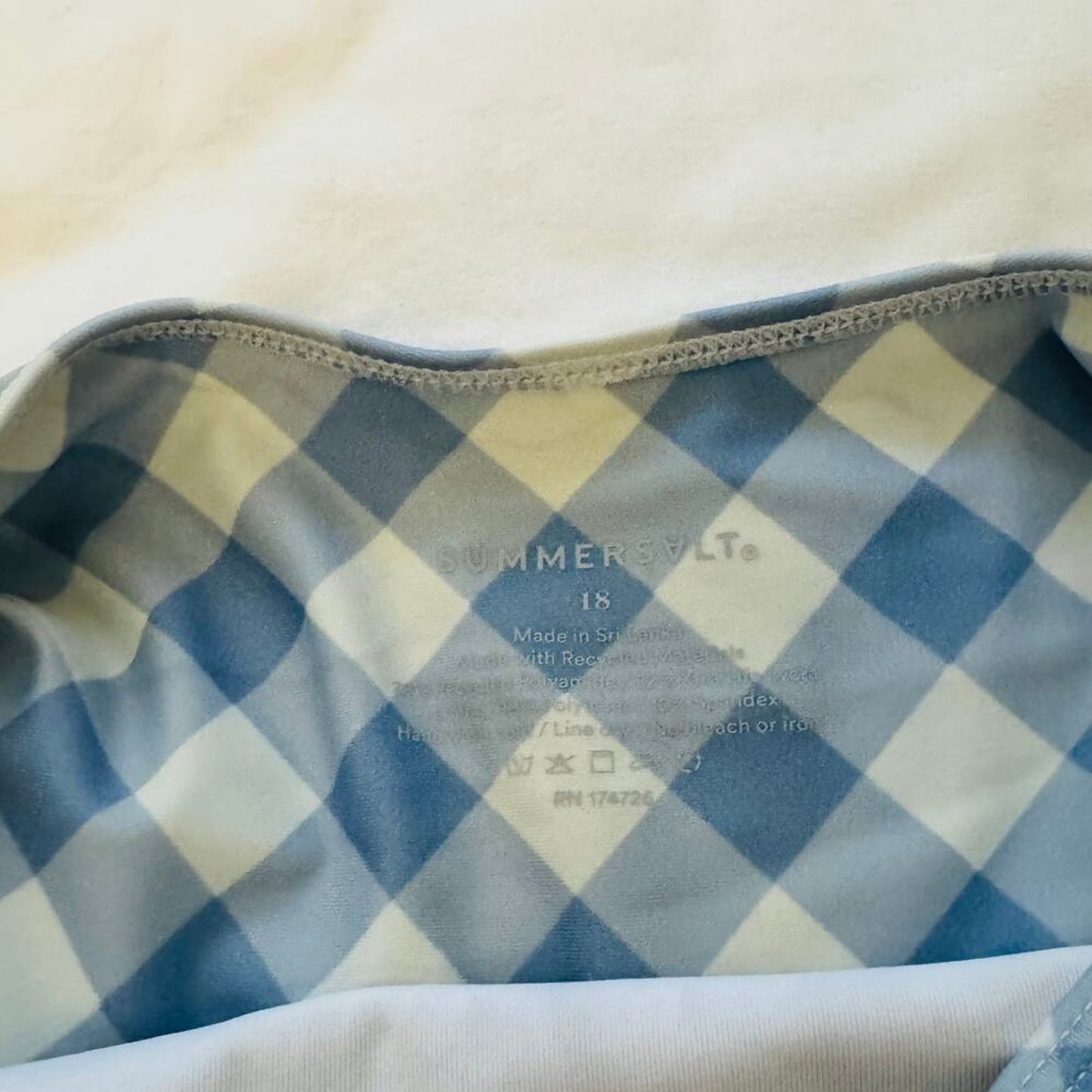 Summersalt Cream Blue Gingham Halter Tie Back One Piece Swimsuit Size 18