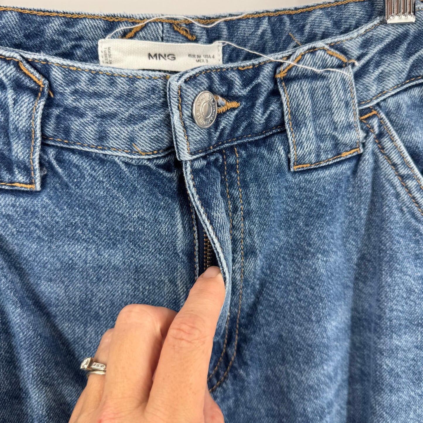 MNG Mango Denim Cargo Jeans Women’s Size 4 Wide Leg Utility Carpenter Style