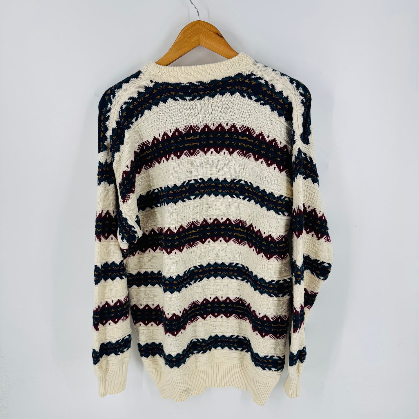 Vintage Van Huesen 417 Textured Knit Patterned Crewneck Pullover Sweater Size M