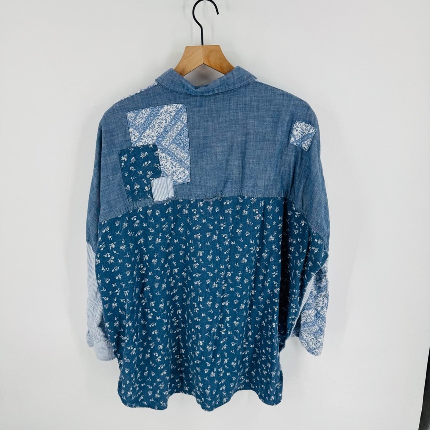 American Eagle Patchwork Linen Blend  Shirt Size XS Oversized Coastal Cowgirl