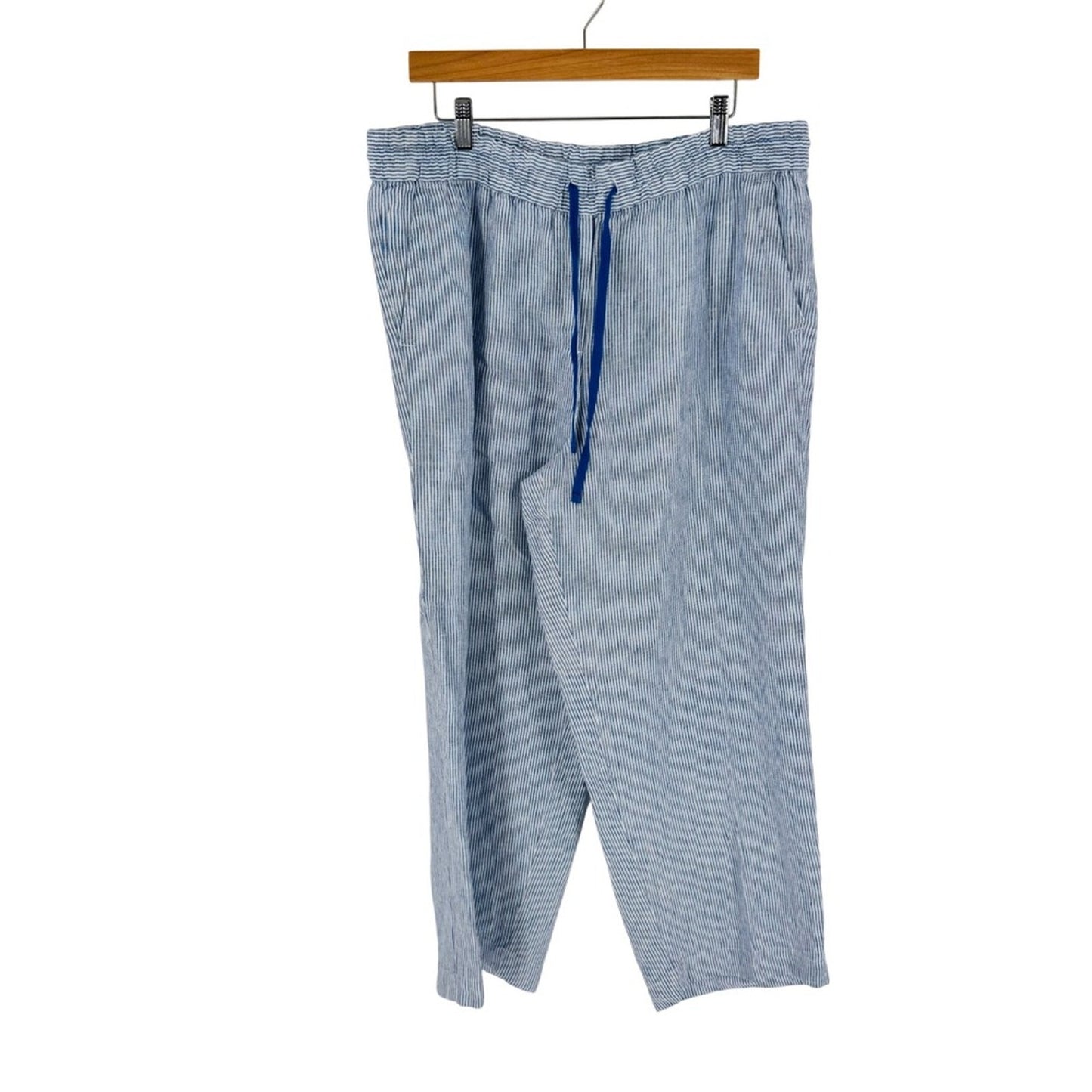 Talbots Linen Pants Blue White Stripe XLP Petite Coastal Summer Beachy Relaxed
