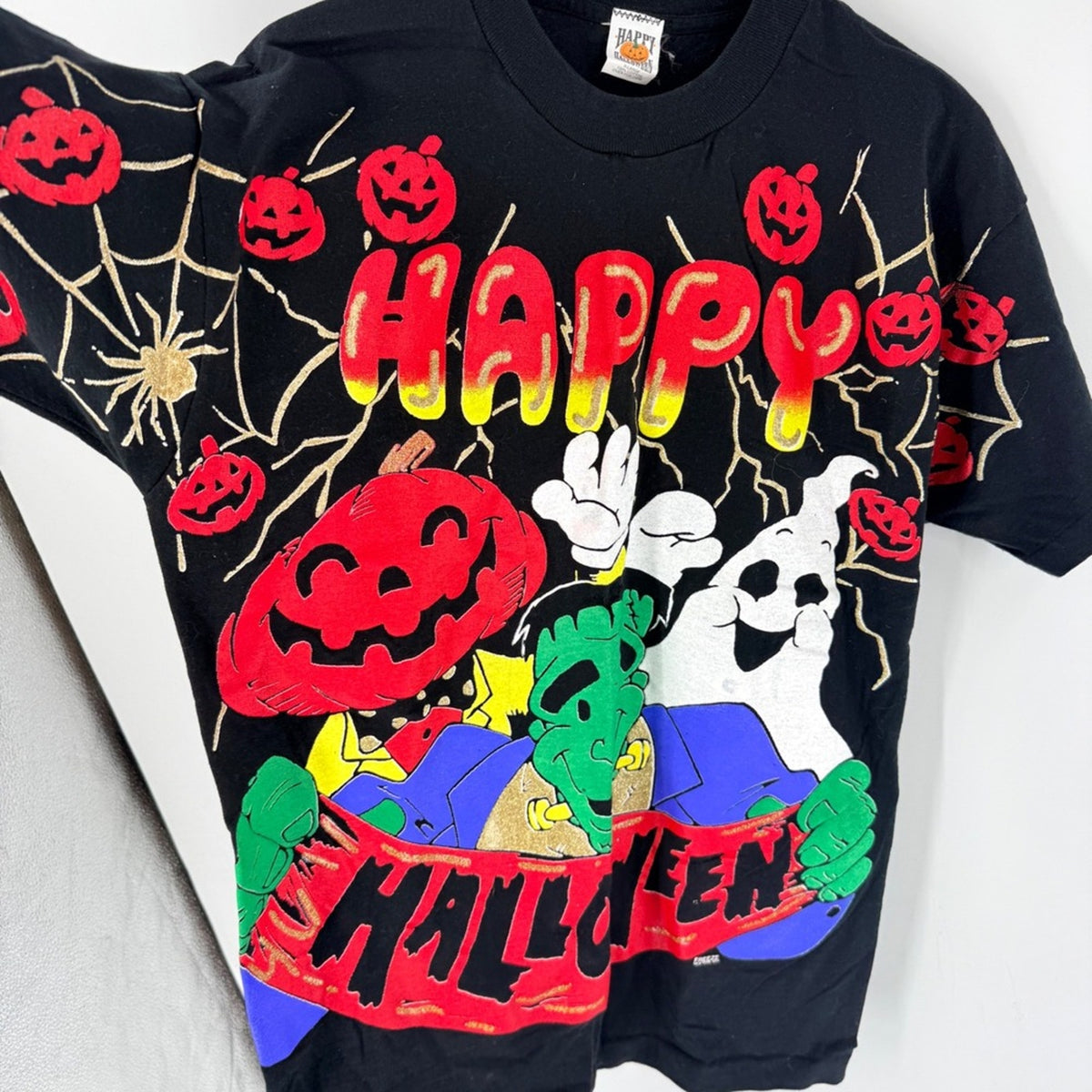 Vintage 90s Single Stitch T-Shirt Freeze Halloween Black XL 1996 Graphic Glitter