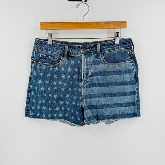 Old Navy Denim Shorts Size 10 Americana Stars Stripes High Rise Raw Hem USA 250