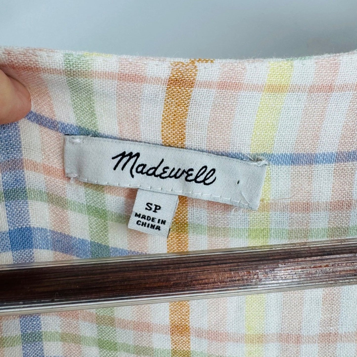 Madewell Clara Midi Dress Linen Blend Plaid V Neck Empire Waist Multi Size SP