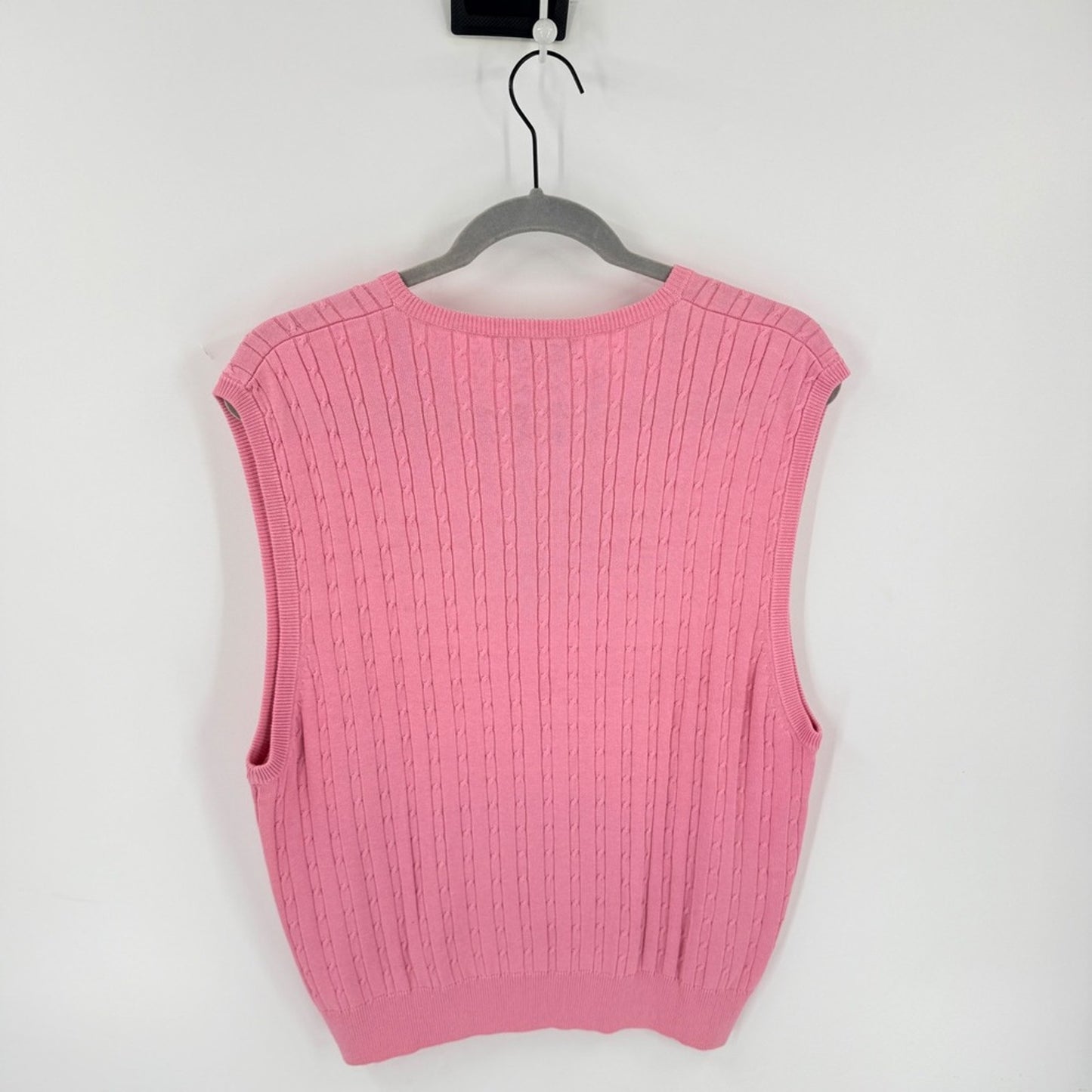 Vintage Pink Silk Blend Bobby Chan Sweater Vest Large Cable Knit Preppy Coastal