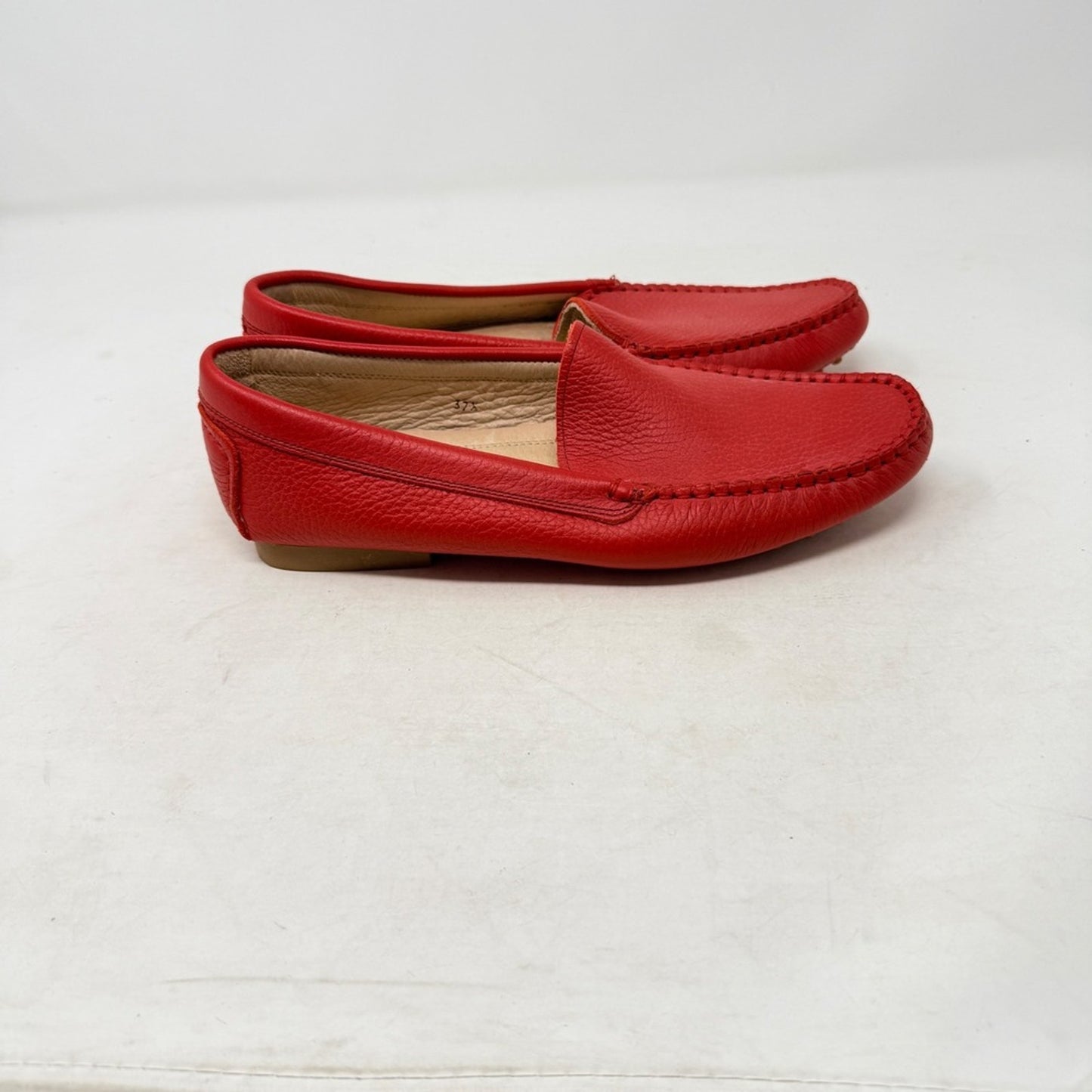 Celini Red Pebbled Leather Driving Loafers Slip On Moc Toe Shoes EU 37.5