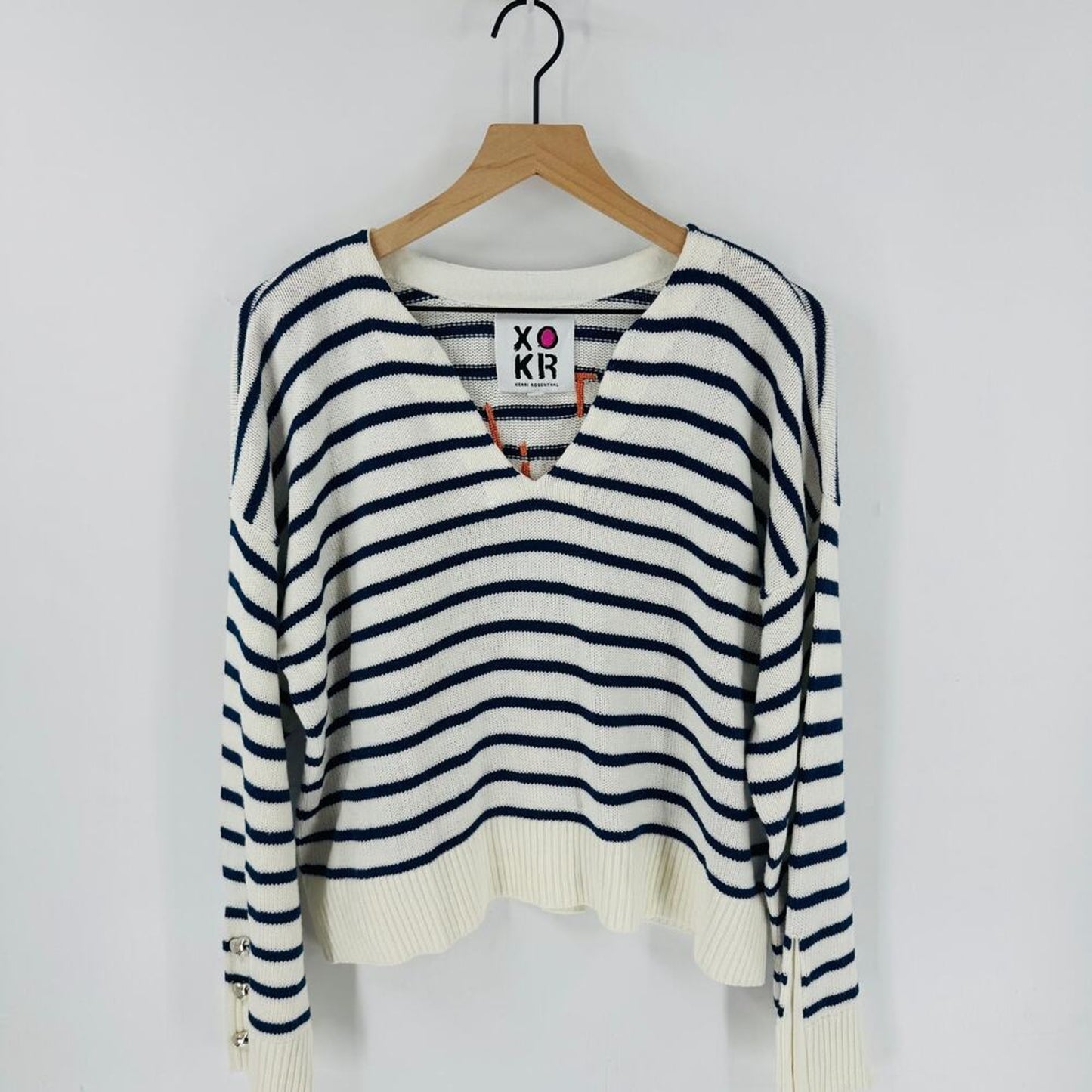 Kerri Rosenthal XOKR Striped Pullover Sweater Embroidered Nautical Size M Medium