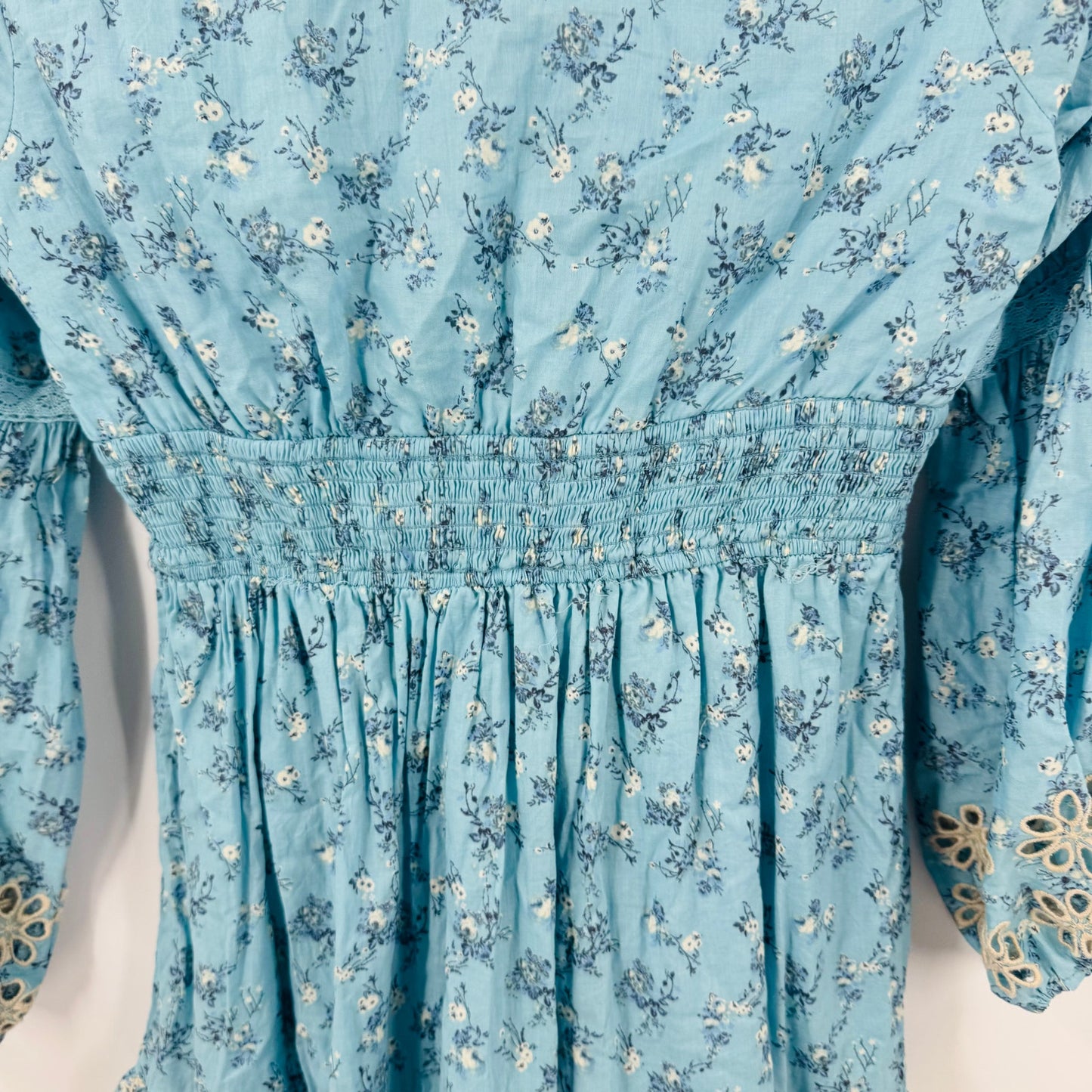 Anthropologie A Collective Story Smocked Floral Babydoll Dress Long Sleeve Sz M